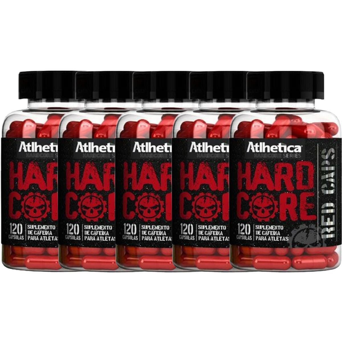 Kit 5X Hardcore Red Caps Hardcore Series - 120 C�psulas 210mg Cafe�na - Atlhetica Nutrition