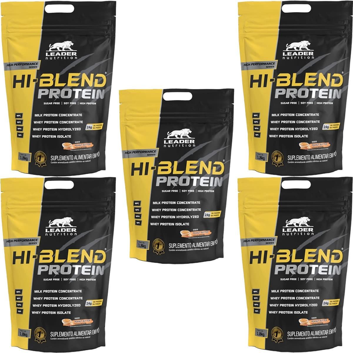 Kit 5X Hi-Blend Protein  - 1800g Refil Amendoim - Leader Nutrition