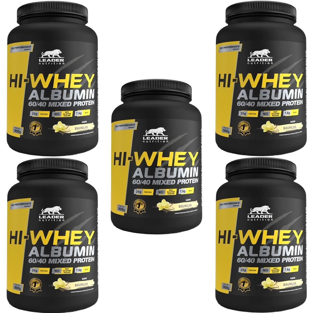 Kit 5X Hi-Whey Albumin 60/40 Mixed Protein - 900g Baunilha - Leader Nutrition