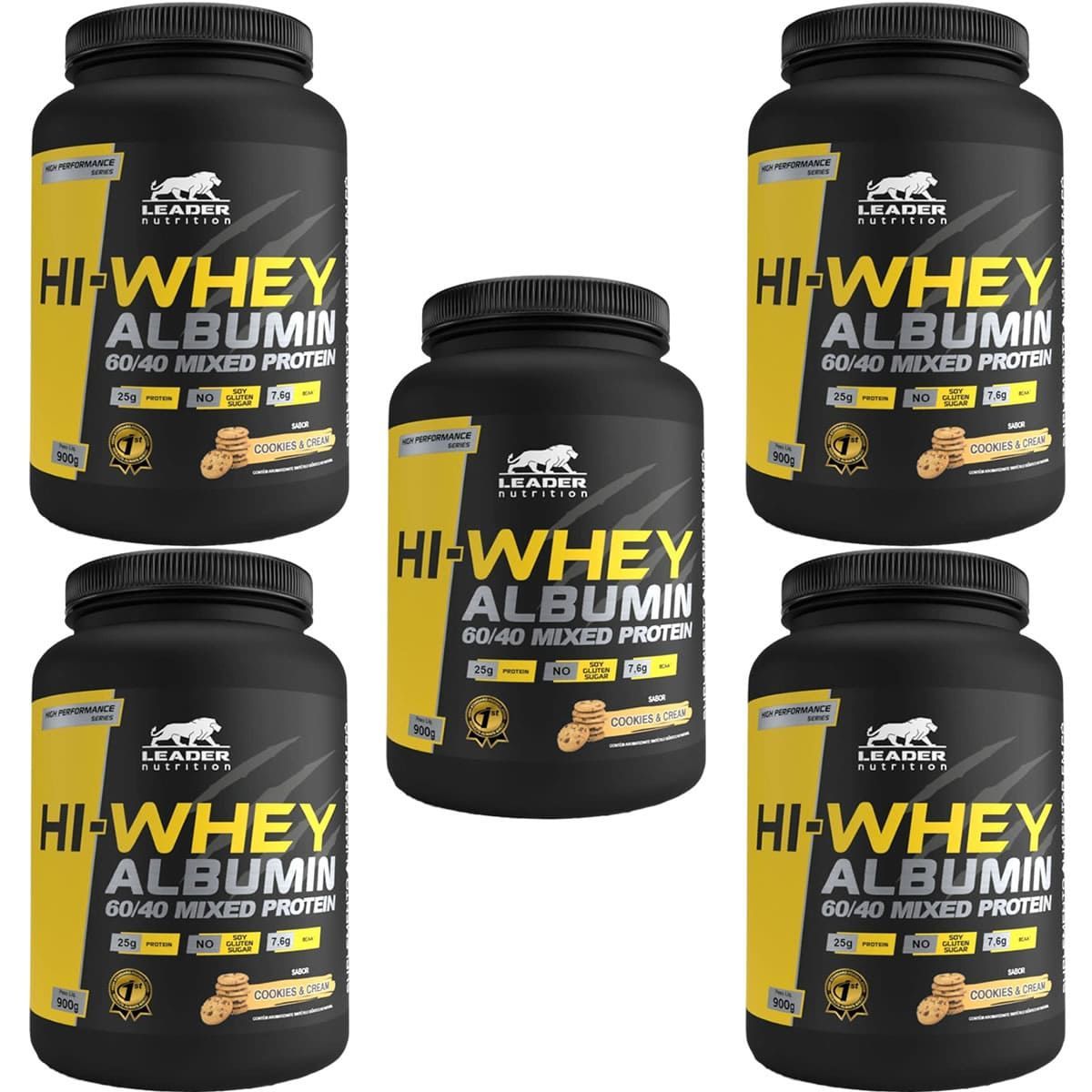 Kit 5X Hi-Whey Albumin 60/40 Mixed Protein - 900g Cookies e Cream - Leader Nutrition
