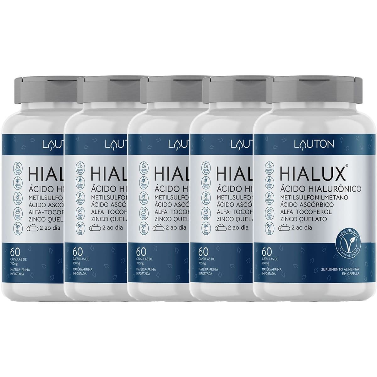 Kit 5X Hialux �cido Hialur�nico - 60 C�psulas - Lauton Nutrition