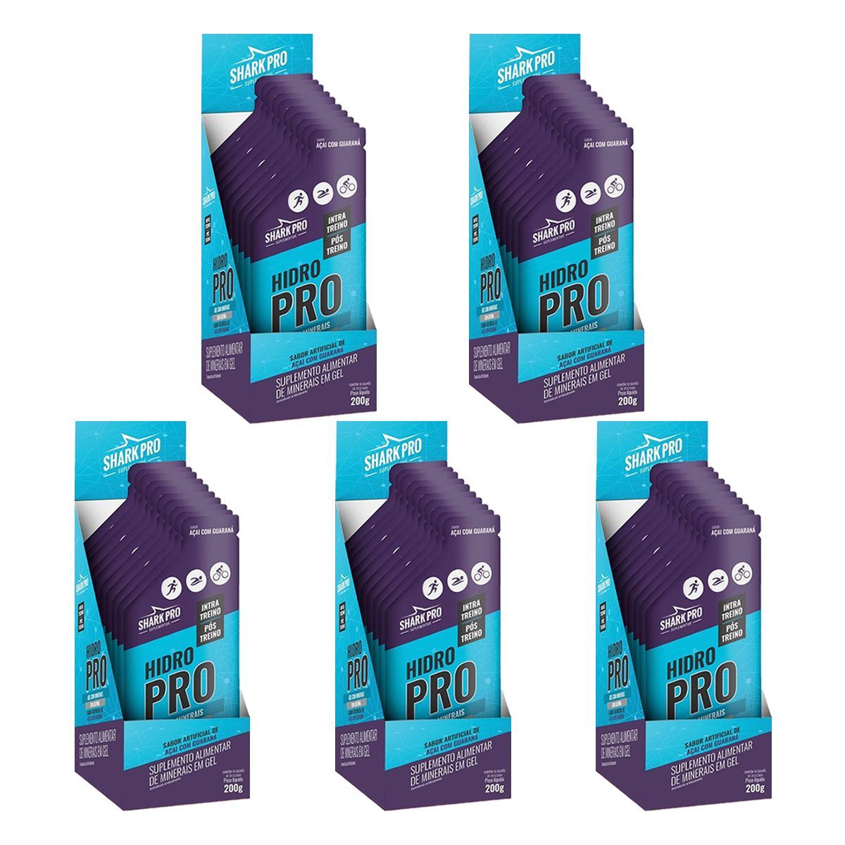 Kit 5X Hidro Pro - 10 Sach�s 20g A�a� com Guaran� - Shark Pro