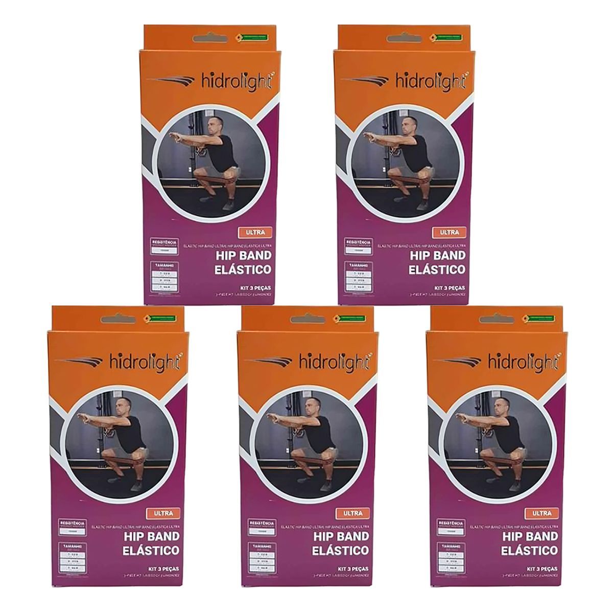 Kit 5X Hip Band El�stico Ultra - Kit 3 Pe�as - Hidrolight