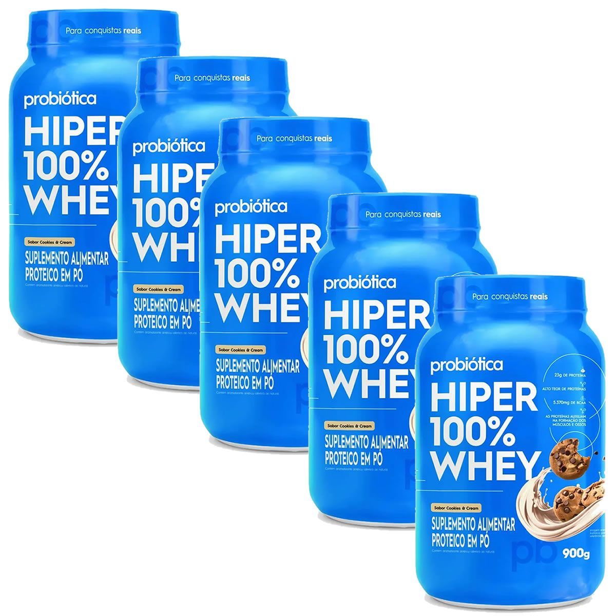 Kit 5X Hiper 100% Whey - 900g Cookies & Cream - Probiotica