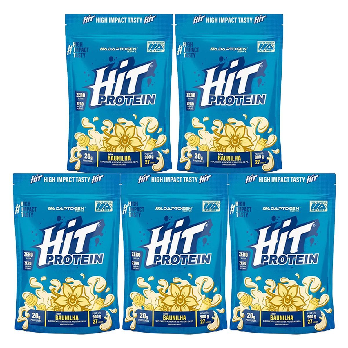Kit 5X Hit Protein - Refil 900g Baunilha - Adaptogen