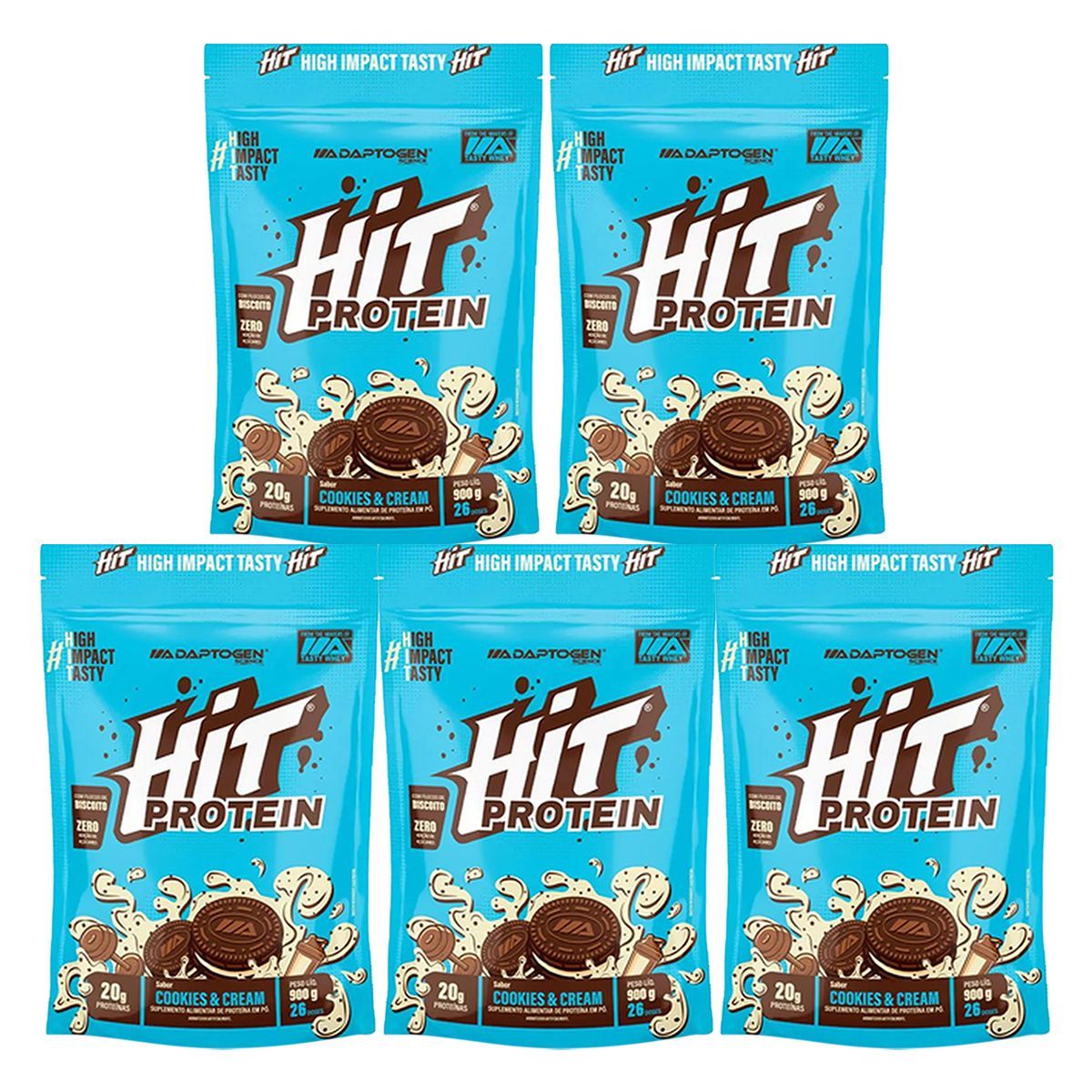 Kit 5X Hit Protein - Refil 900g Cookies & Cream - Adaptogen