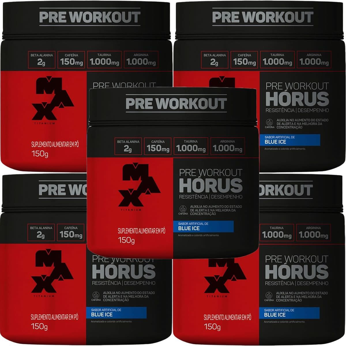 Kit 5X H�rus Pre Workout - 150g Blue Ice - Max Titanium