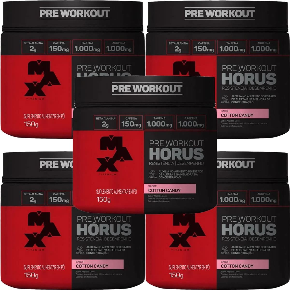 Kit 5X H�rus Pre Workout - 150g Cotton Candy - Max Titanium