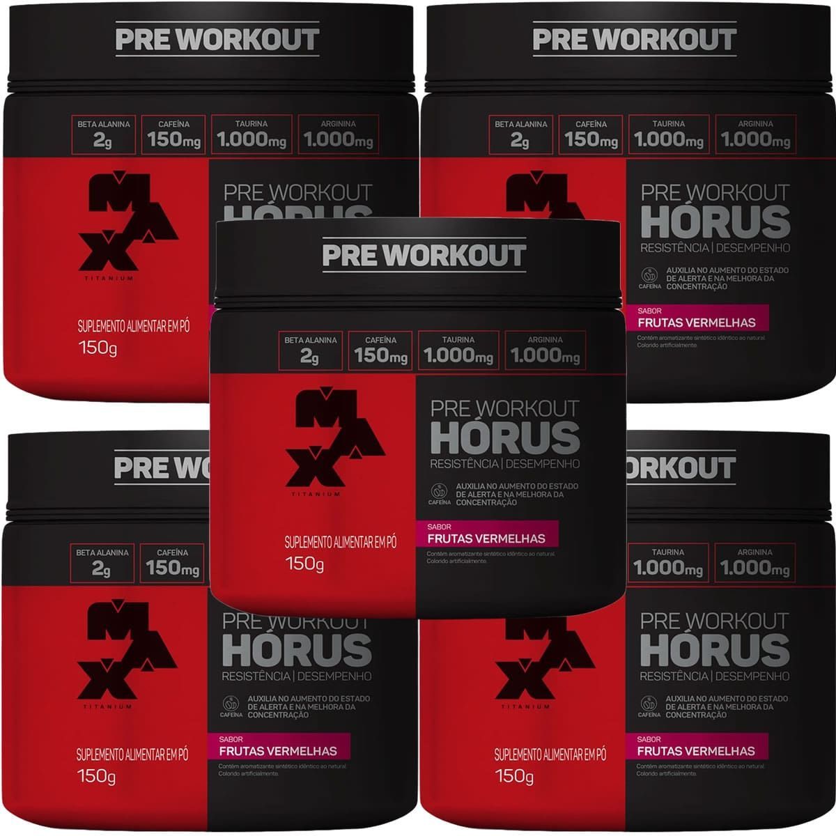 Kit 5X H�rus Pre Workout - 150g Frutas Vermelhas - Max Titanium