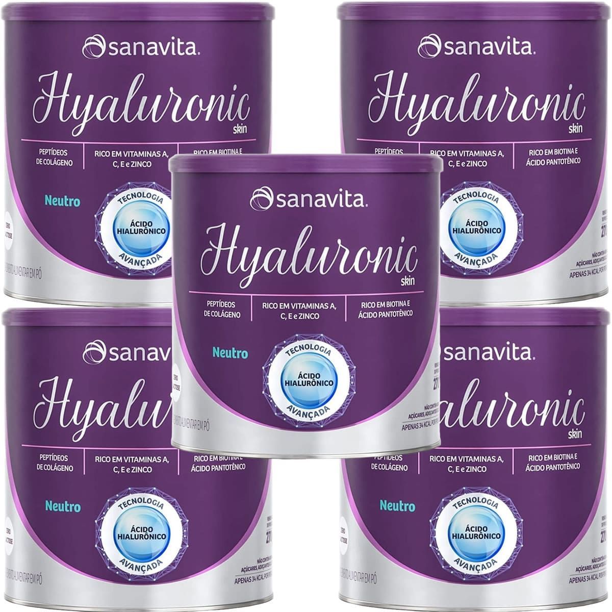 Kit 5X Hyaluronic Skin - 270g Neutro - Sanavita