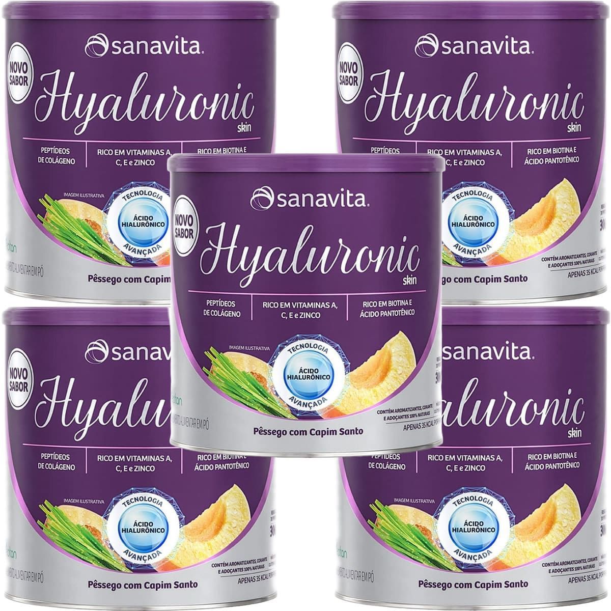 Kit 5X Hyaluronic Skin - 300g P�ssego e Capim Santo  - Sanavita