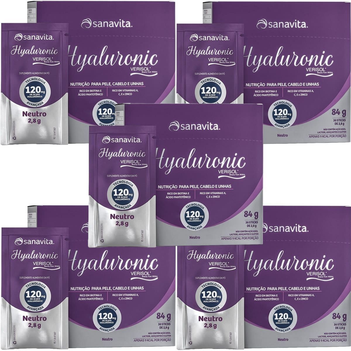 Kit 5X Hyaluronic Verisol - 30 Sticks de 2,8g Neutro - Sanavita