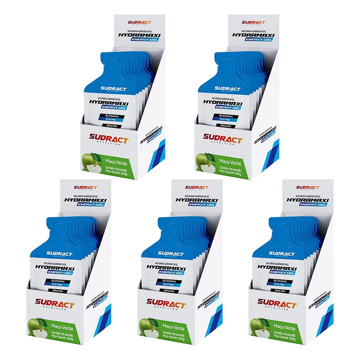 Kit 5X Hydramaxi Energy Gel - 10 Sach�s 30g Ma�� Verde - Sudract Nutrition