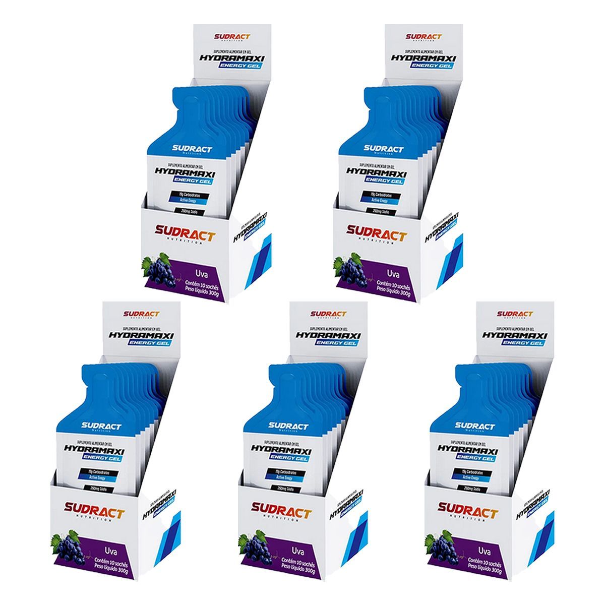 Kit 5X Hydramaxi Energy Gel - 10 Sach�s 30g Uva - Sudract Nutrition