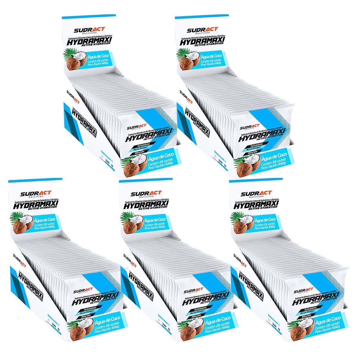 Kit 5X Hydramaxi Isot�nico em P� - 25 Sach�s 20g �gua de Coco - Sudract Nutrition
