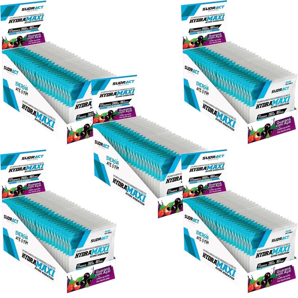 Kit 5X Hydramaxi Isot�nico em P� - 25 Sach�s 20g Guaran� com A�a� - Sudract Nutrition