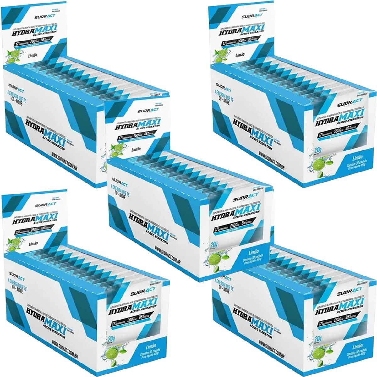 Kit 5X Hydramaxi Isot�nico em P� - 25 Sach�s 20g Lim�o - Sudract Nutrition