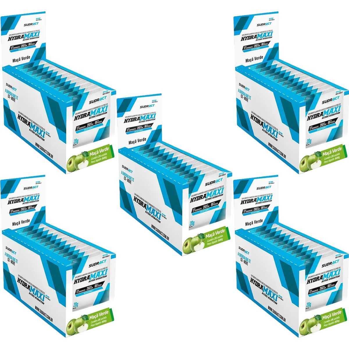 Kit 5X Hydramaxi Isot�nico em P� - 25 Sach�s 20g Ma�� Verde - Sudract Nutrition