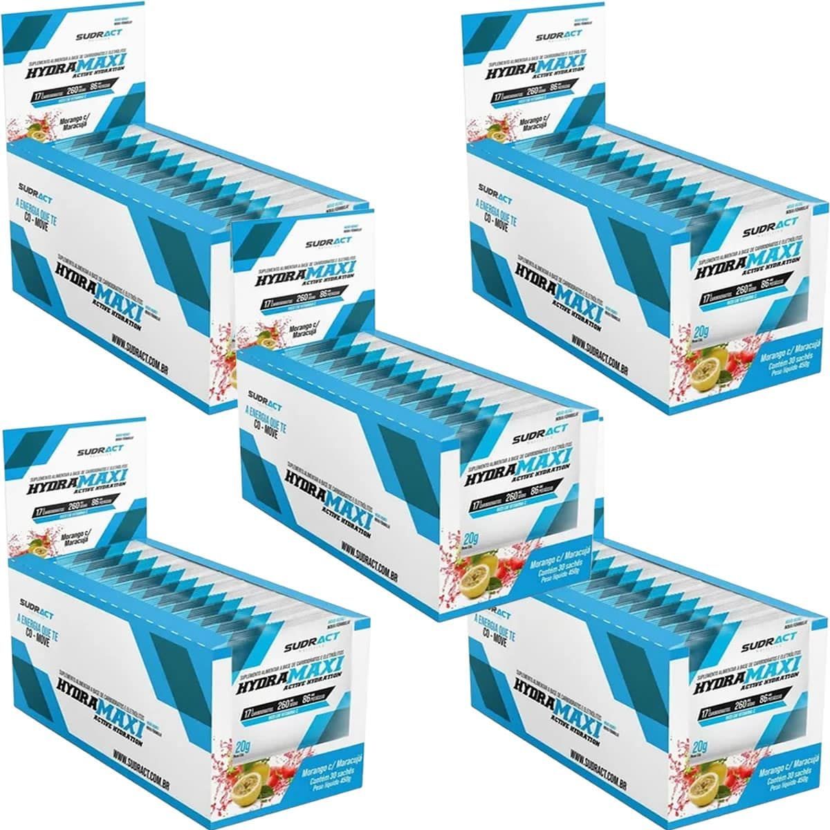 Kit 5X Hydramaxi Isot�nico em P� - 25 Sach�s 20g Morango com Maracuj� - Sudract Nutrition