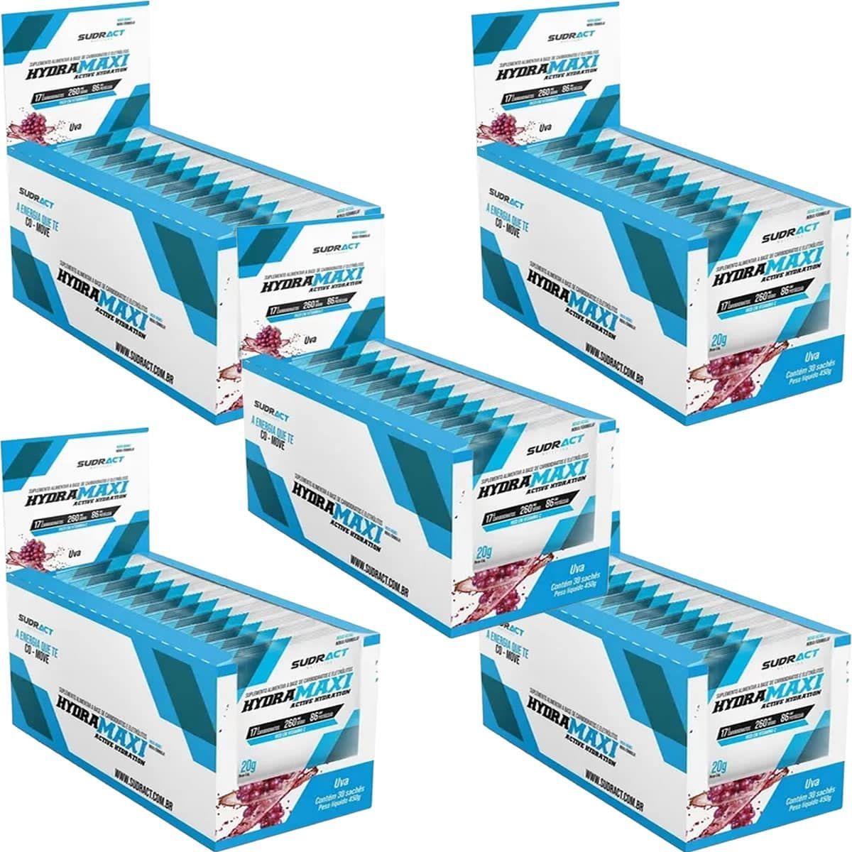 Kit 5X Hydramaxi Isot�nico em P� - 25 Sach�s 20g Uva - Sudract Nutrition