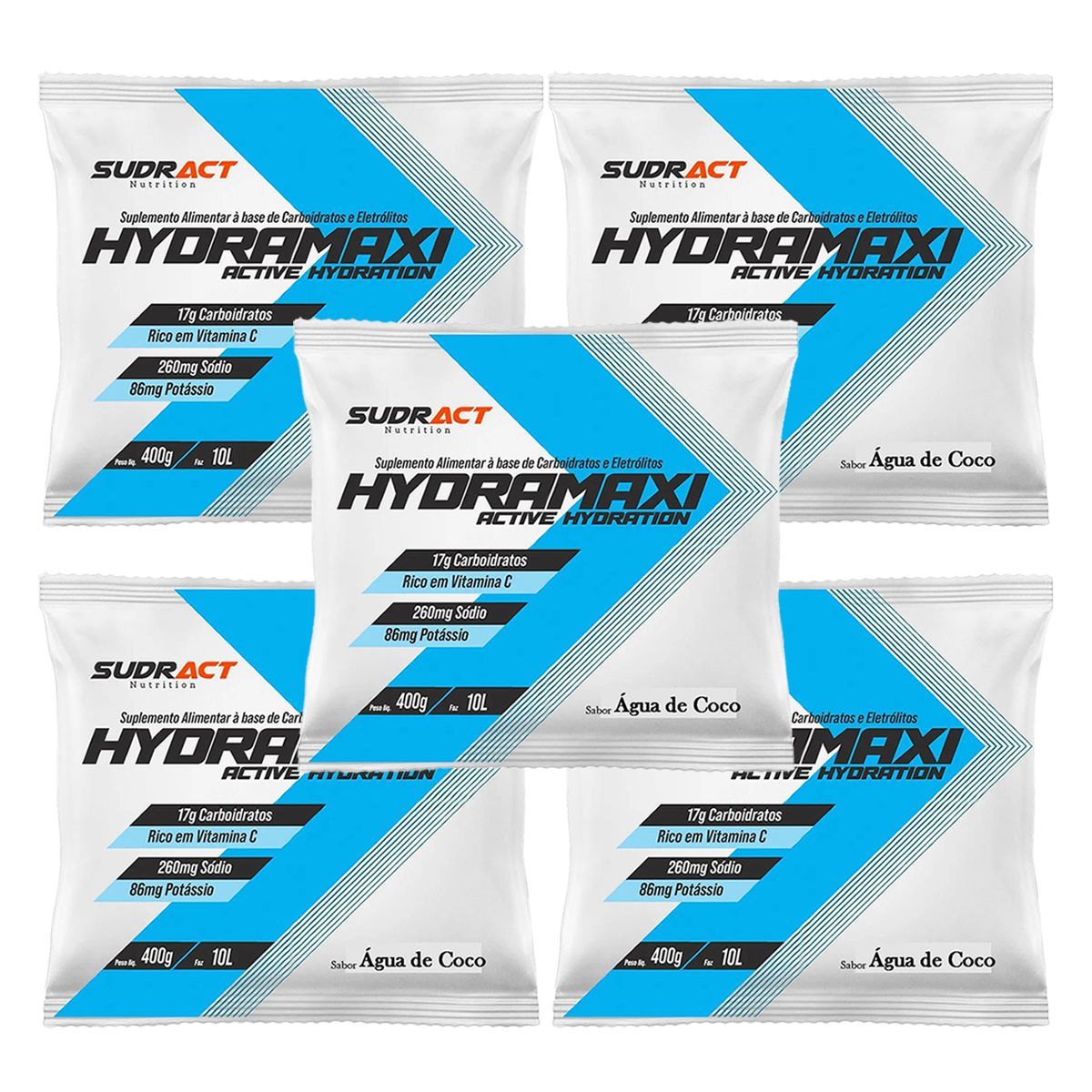 Kit 5X Hydramaxi Isot�nico em P� - 400g Refil �gua de Coco - Sudract Nutrition