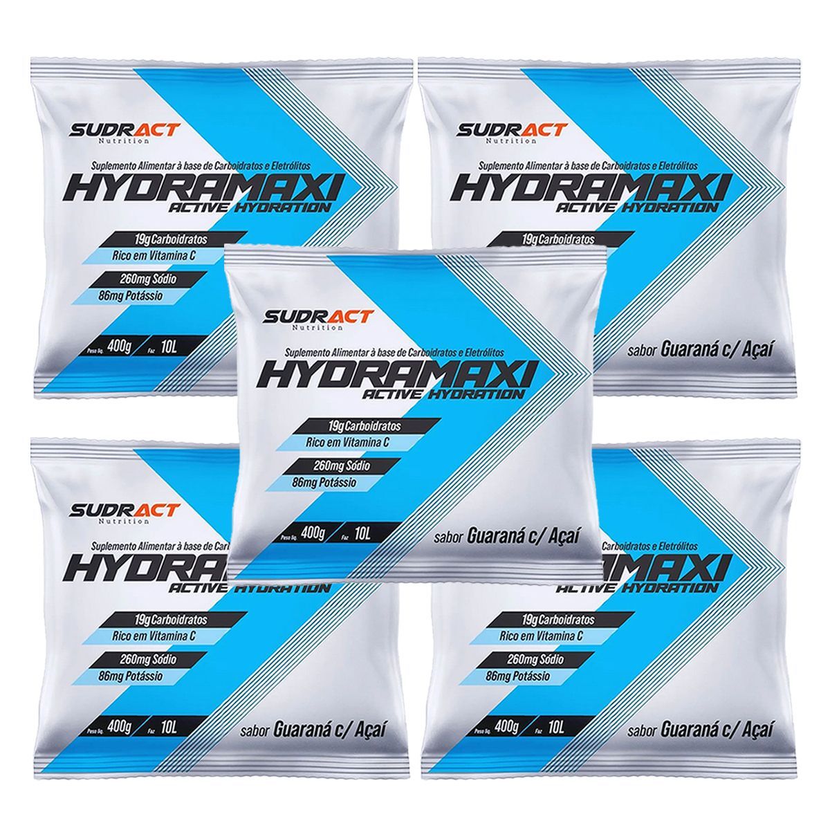 Kit 5X Hydramaxi Isot�nico em P� - 400g Refil Guaran� com A�a� - Sudract Nutrition