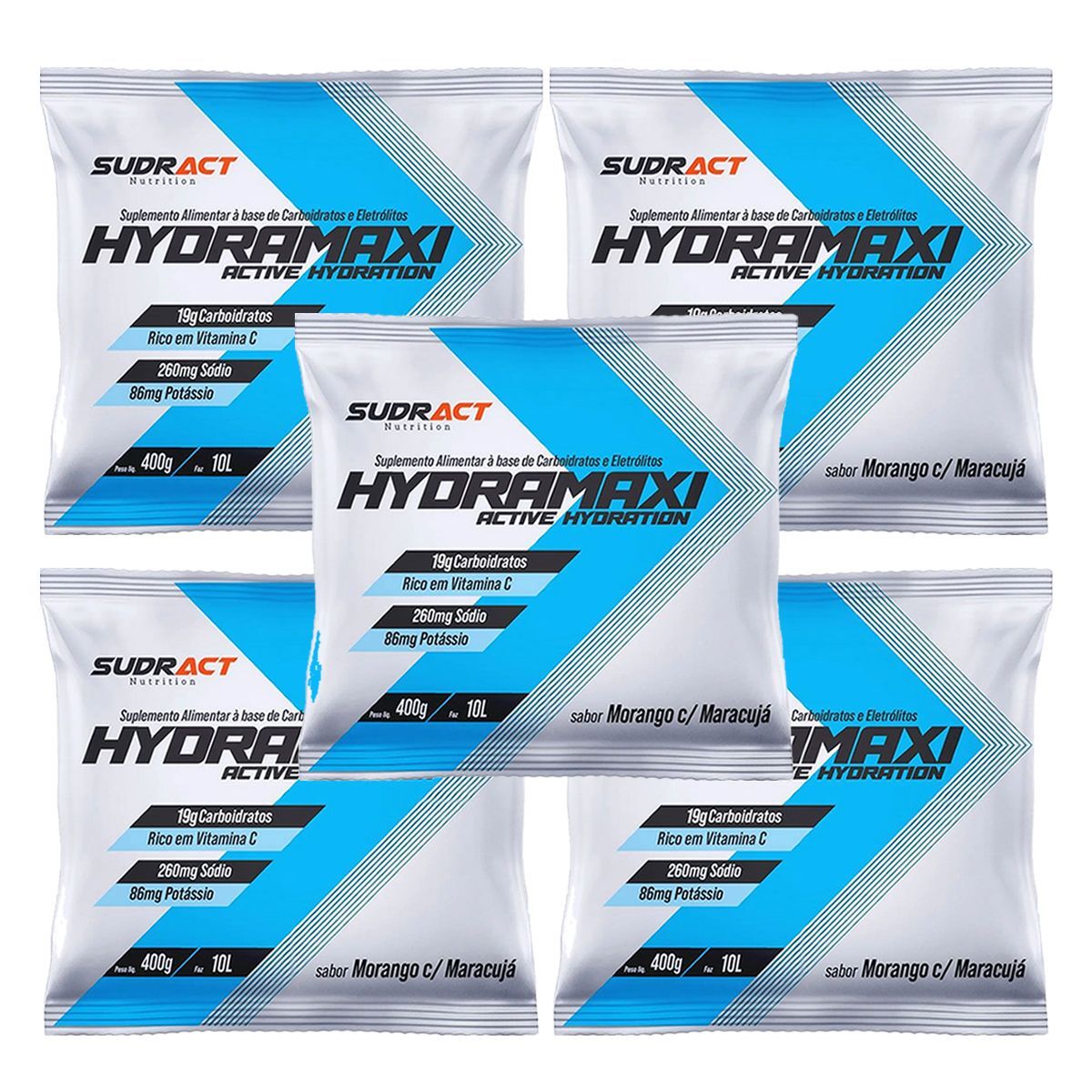 Kit 5X Hydramaxi Isot�nico em P� - 400g Refil Morango com Maracuj� - Sudract Nutrition