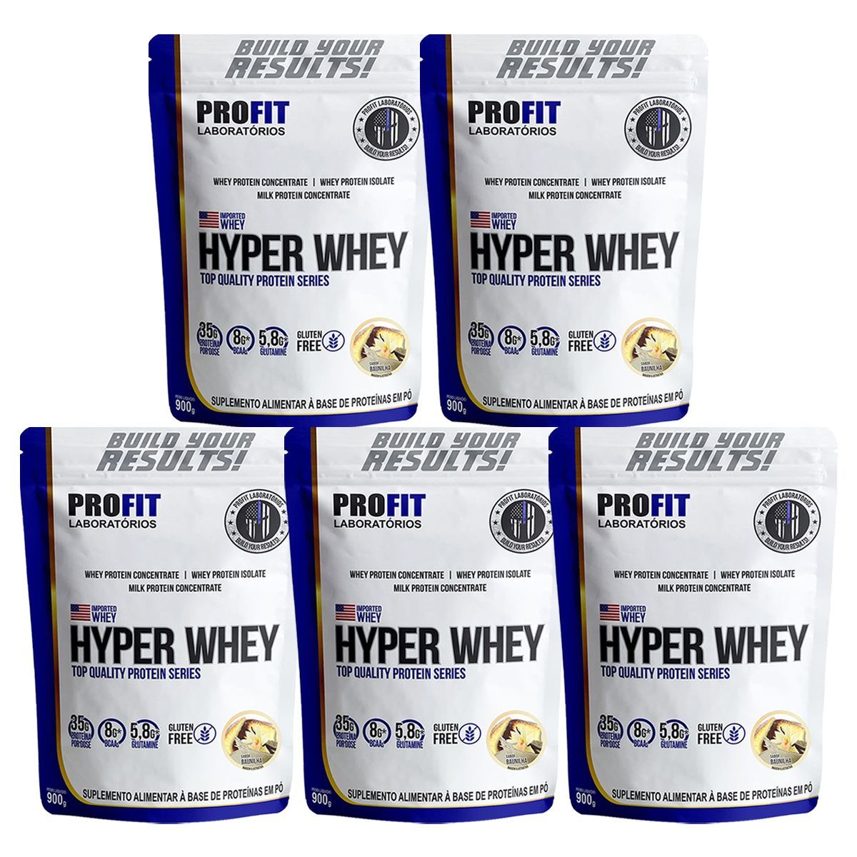Kit 5X Hyper Whey - 900g Refil Baunilha - Profit