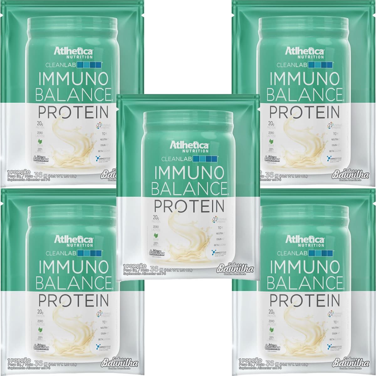 Kit 5X Immuno Balance Protein - 1 Sach� de 36g Baunilha - Atlhetica Nutrition