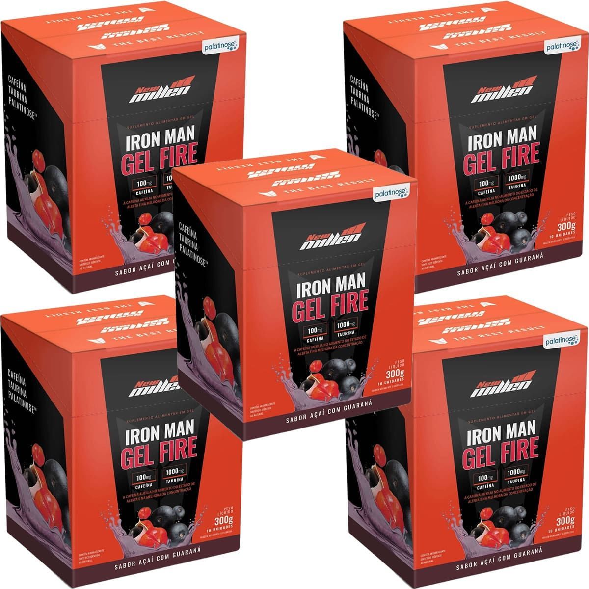 Kit 5X Iron Man Gel Fire - 10 Sach�s 30g A�a� com Guaran� - New Millen