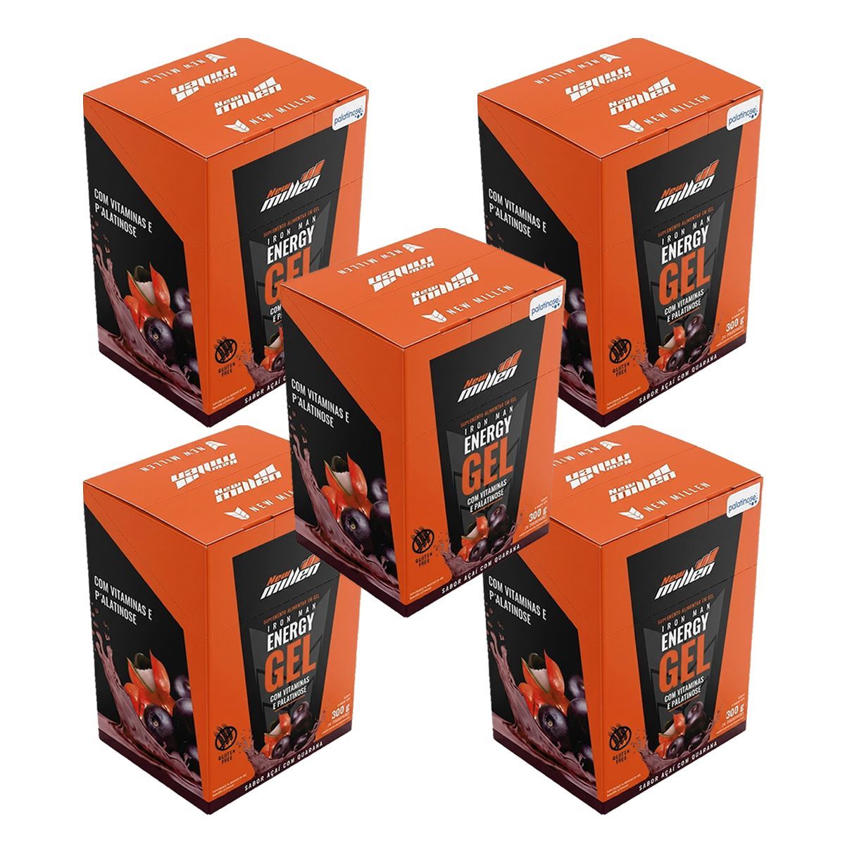 Kit 5X Iron Man Instant Energy Gel - 10 Unidades 30g A�ai c/Guaran� - New Millen