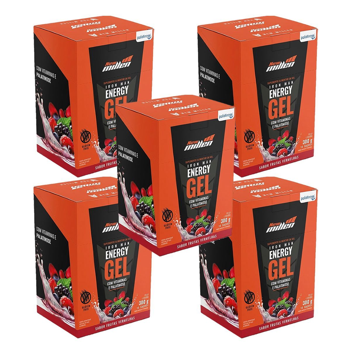 Kit 5X Iron Man Instant Energy Gel - 10 Unidades 30g Frutas Vermelhas - New Millen
