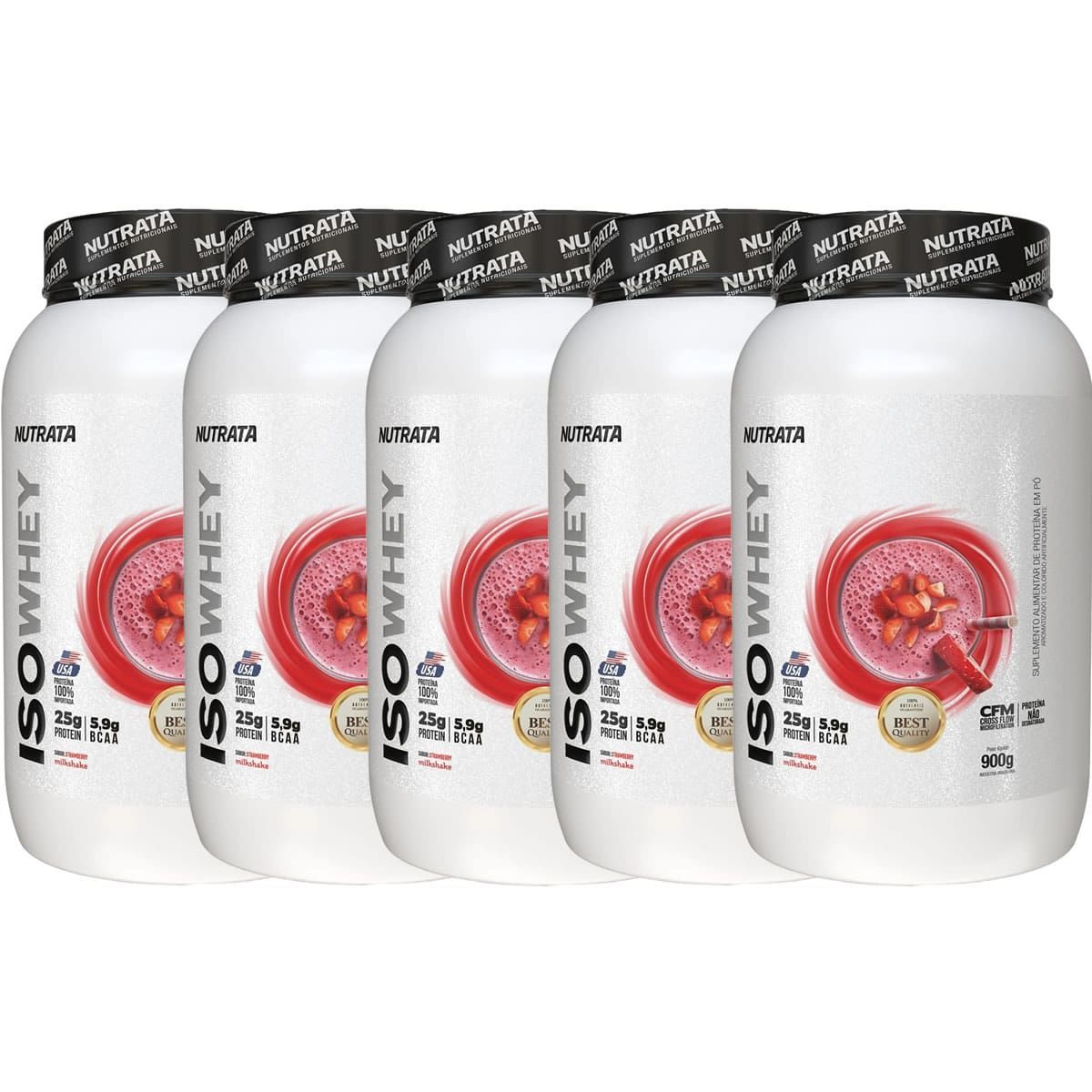 Kit 5X Iso Whey - 900g Morango - Nutrata