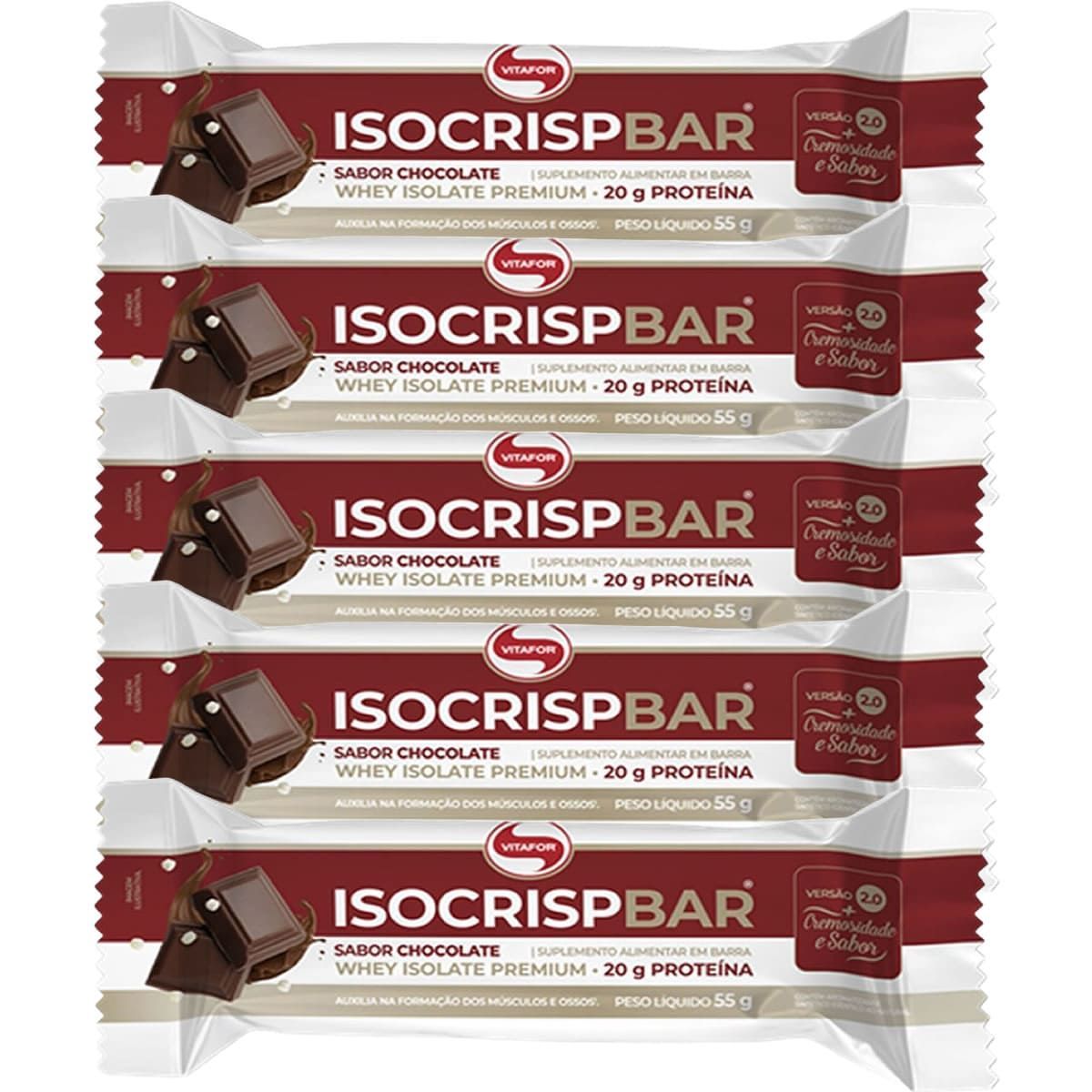 Kit 5X Isocrisp Bar - 1 Unidade de 55g Chocolate - Vitafor