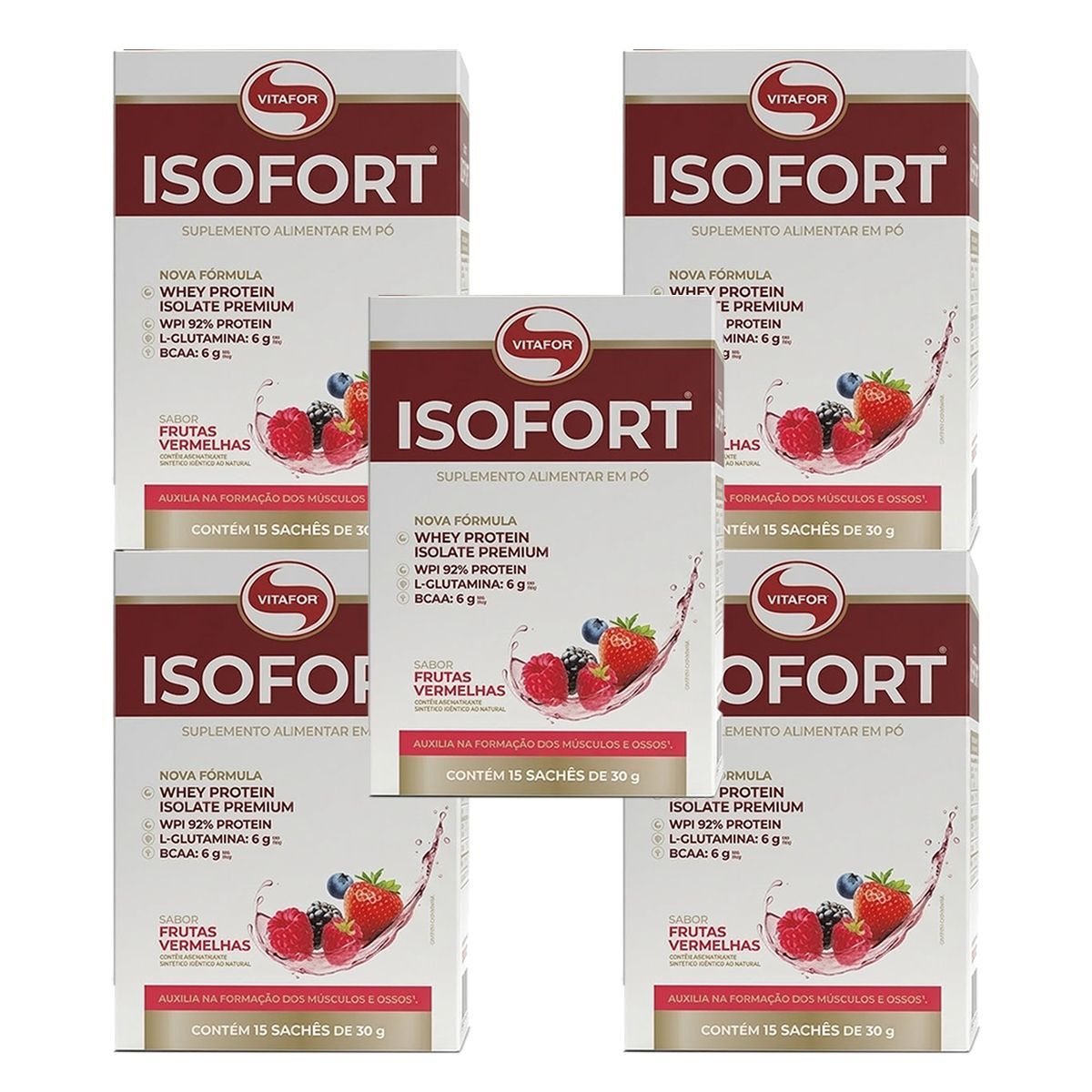 Kit 5X Isofort - 15 Sach�s 30g Frutas Vermelhas - Vitafor
