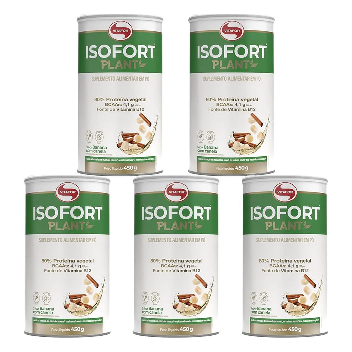 Kit 5X Isofort Plant - 450g Banana Com Canela - Vitafor