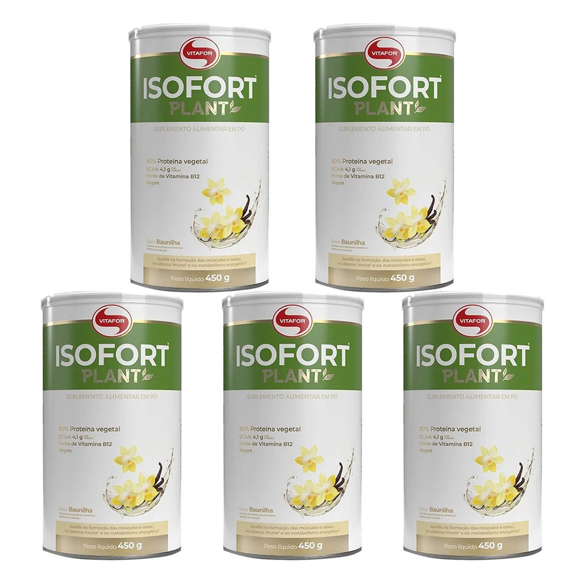 Kit 5X Isofort Plant - 450g Baunilha - Vitafor