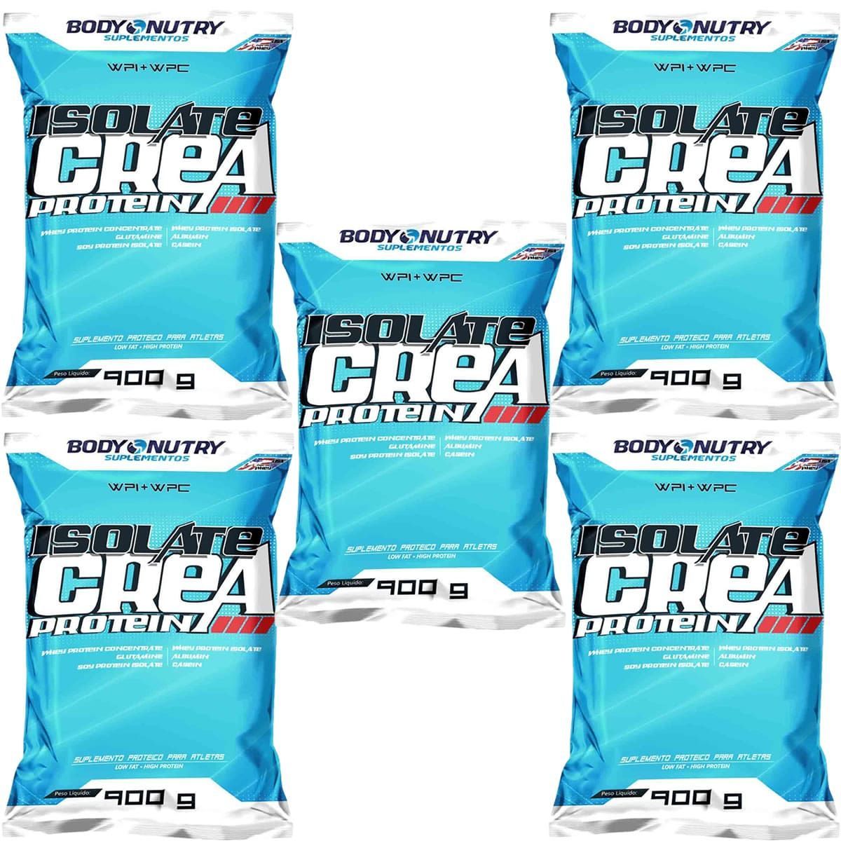 Kit 5X Isolate Crea Protein - 900g Refil Morango - Body Nutry