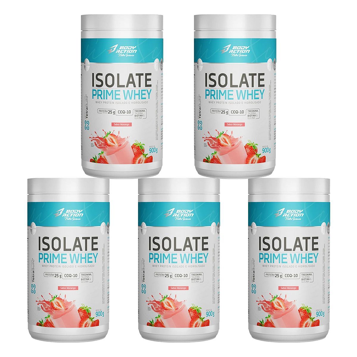 Kit 5X Isolate Prime Whey  - 900g Morango Natural - BodyAction