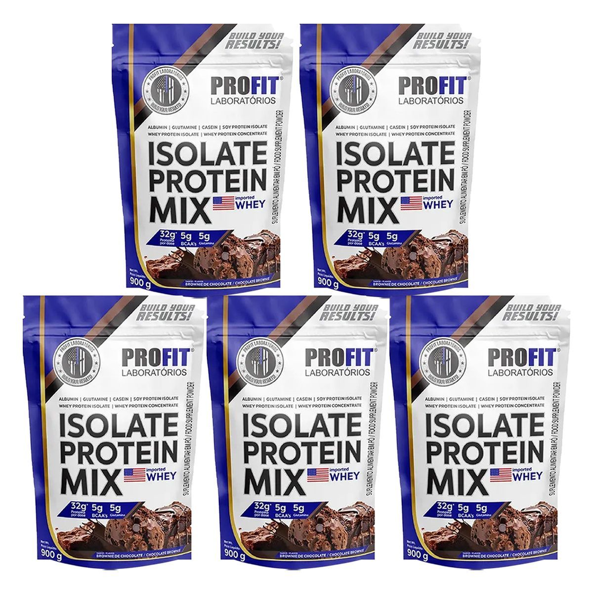 Kit 5X Isolate Protein Mix - 900g Refil Brownie de Chocolate - ProFit