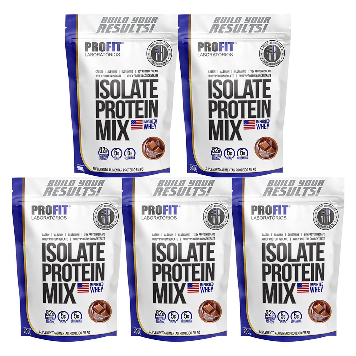 Kit 5X Isolate Protein Mix - 900g Refil Chocolate Ao Leite - ProFit