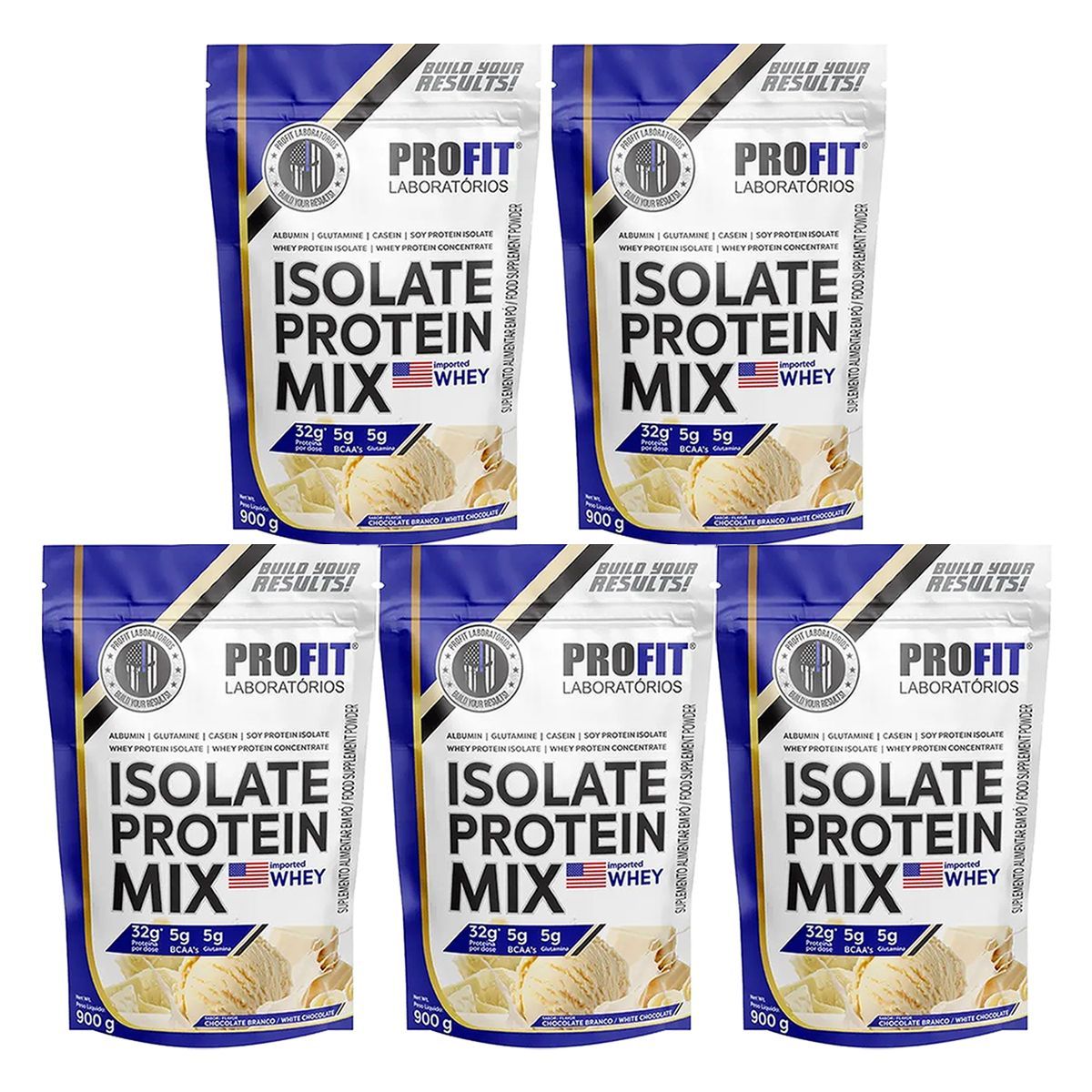 Kit 5X Isolate Protein Mix - 900g Refil Chocolate Branco - ProFit