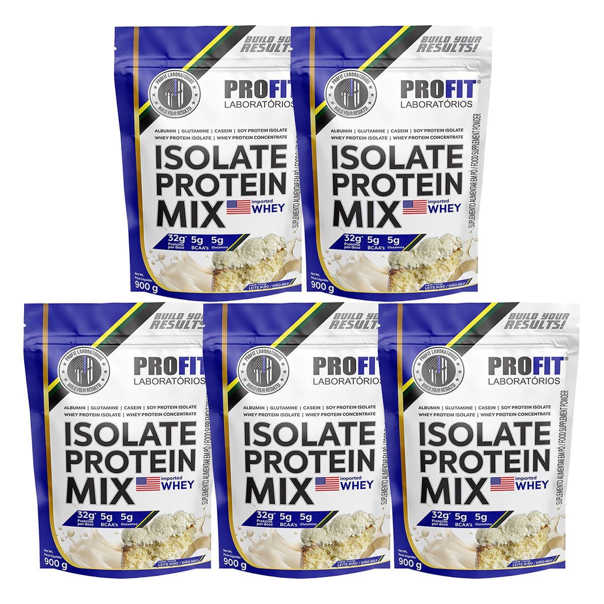 Kit 5X Isolate Protein Mix - 900g Refil Leite Nino - ProFit
