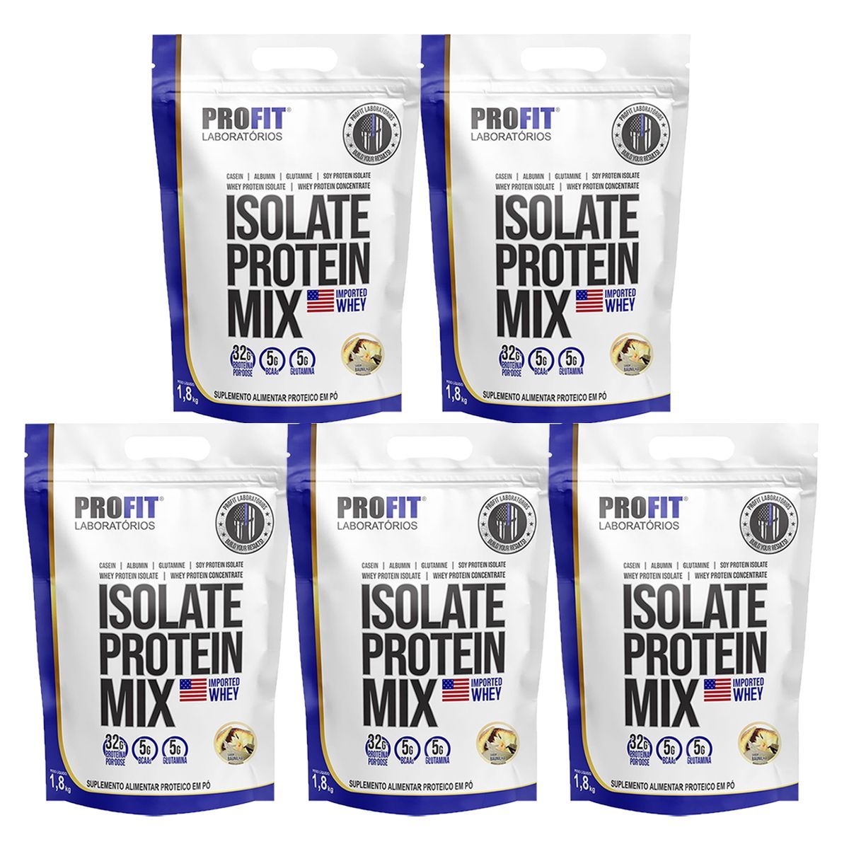 Kit 5X Isolate Protein Mix Refil - 1800g Baunilha - ProFit