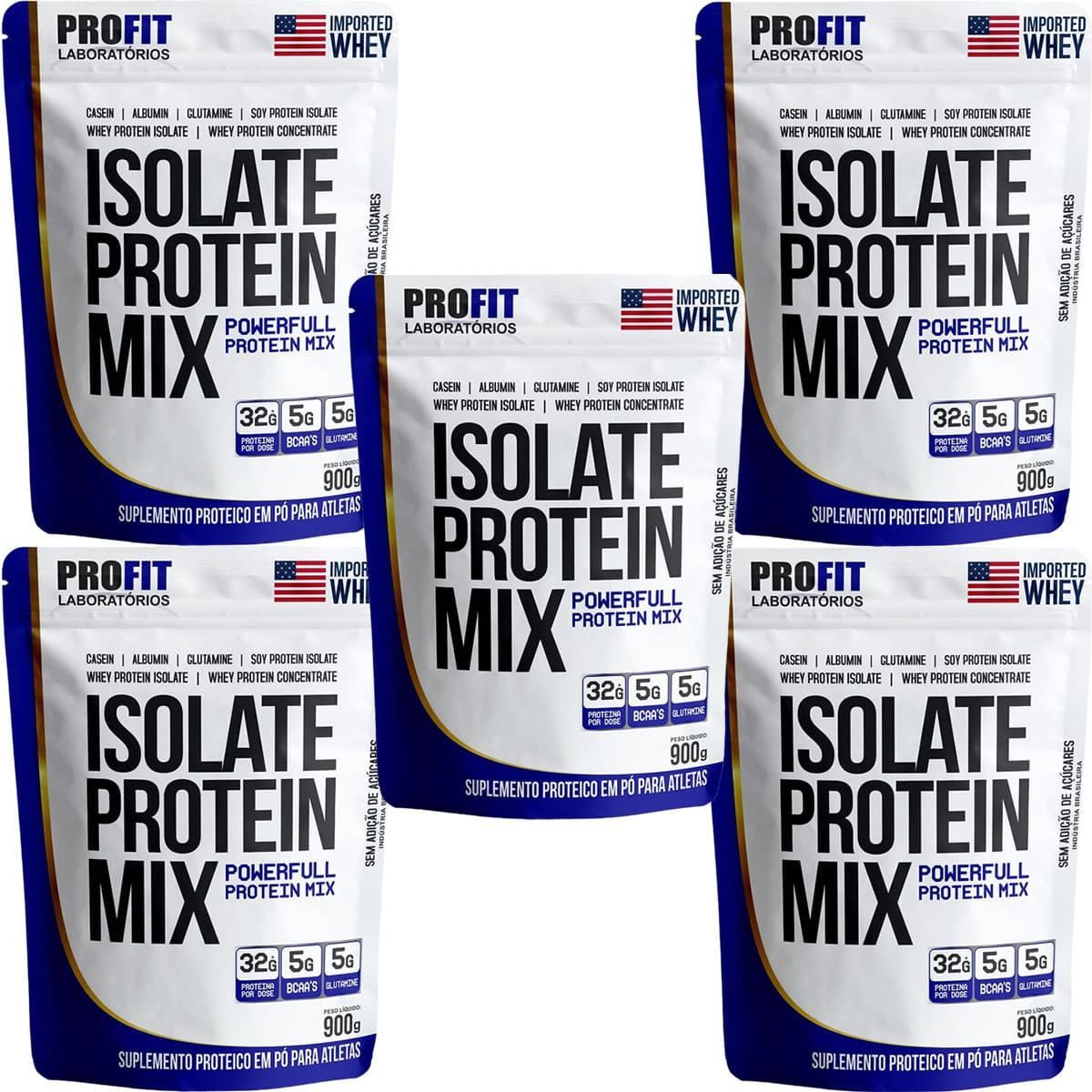 Kit 5X Isolate Protein Mix Refil - 900g Chocolate Ao Leite - ProFit