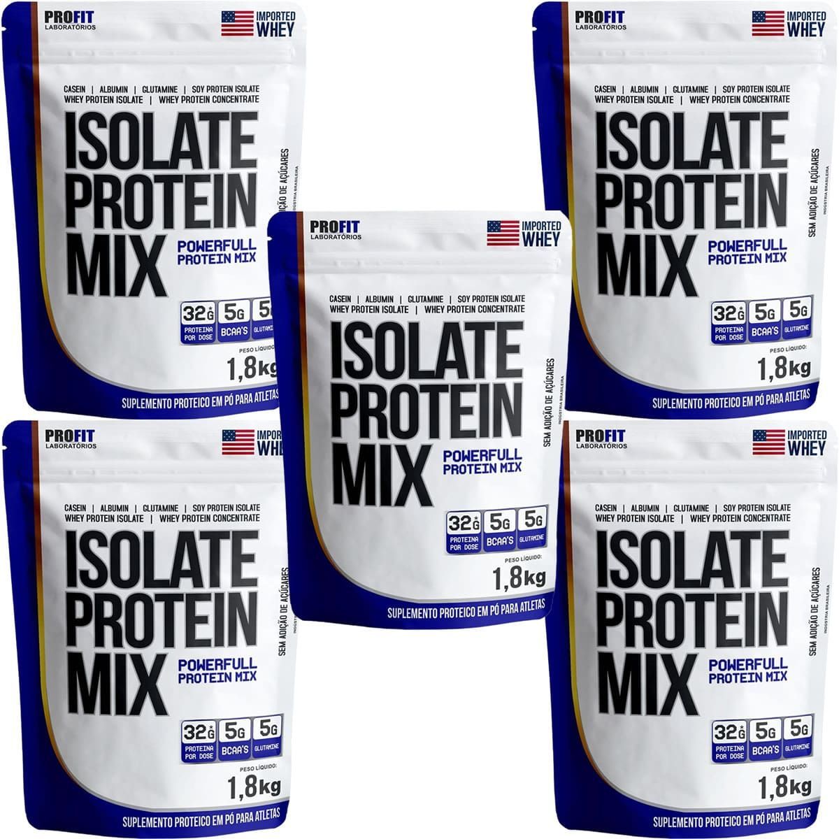 Kit 5X Isolate Protein Mix Refil Stand-Up - 1.800g Chocolate ao Leite - ProFit