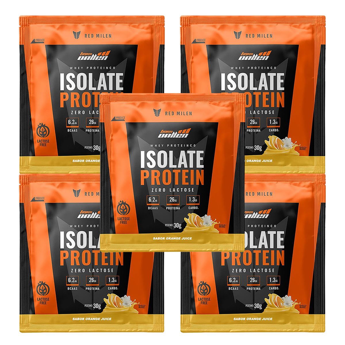 Kit 5X Isolate Protein Zero Lactose - 1 Sach� 30g Orange Juice - New Millen
