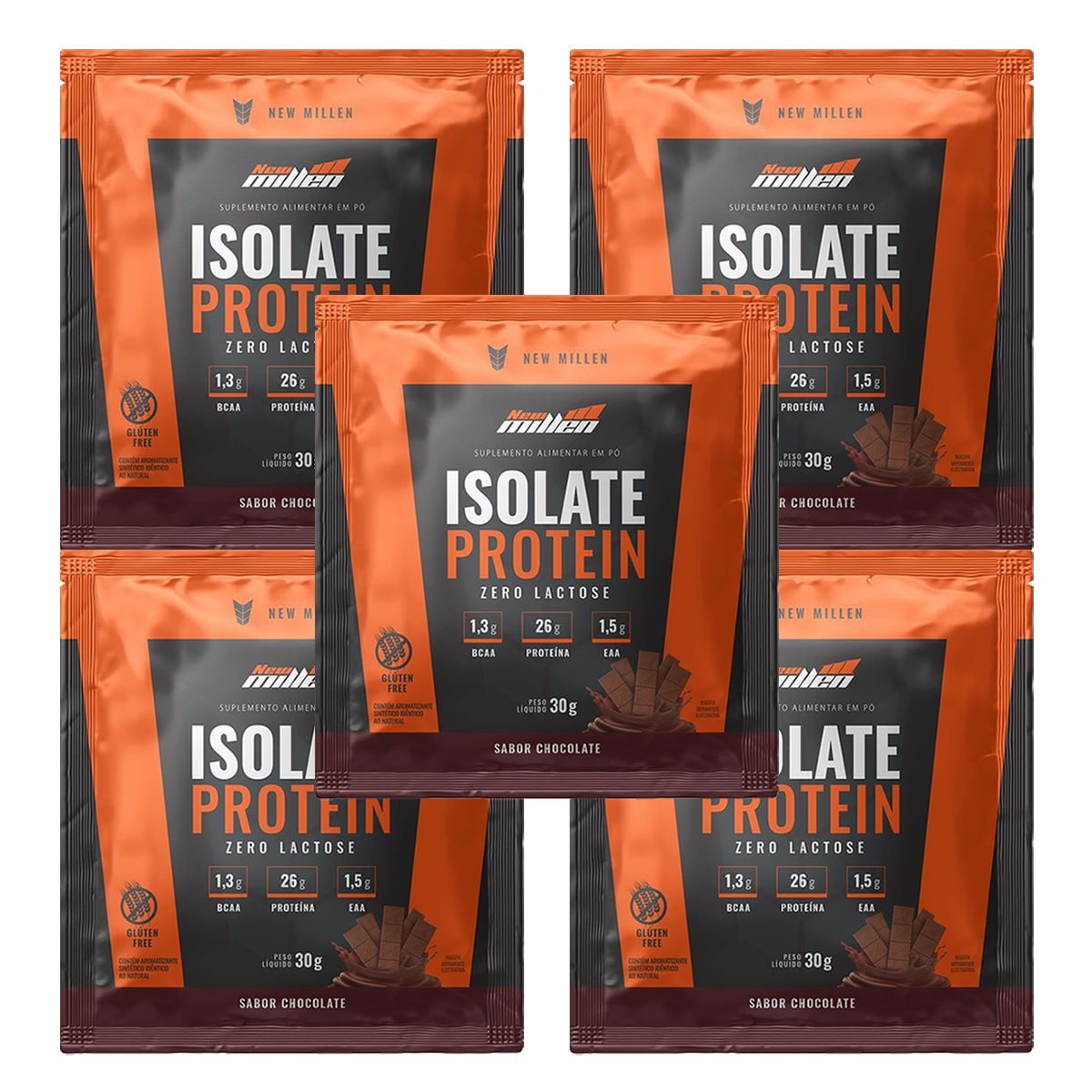Kit 5X Isolate Protein Zero Lactose - 1 Sach� de 30g Chocolate - New Millen