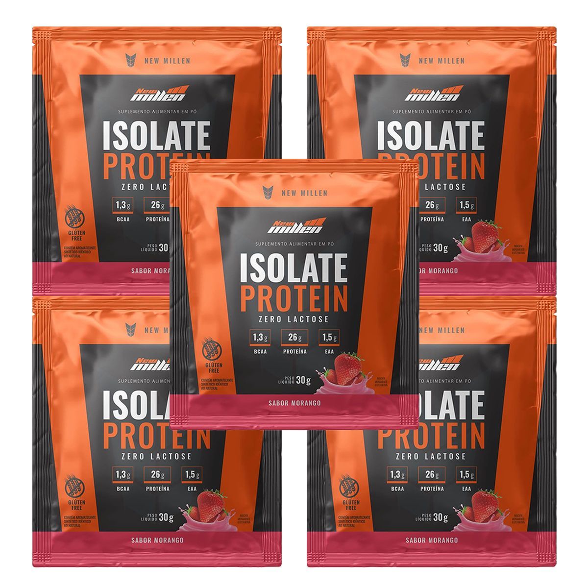 Kit 5X Isolate Protein Zero Lactose - 1 Sach� de 30g Morango - New Millen
