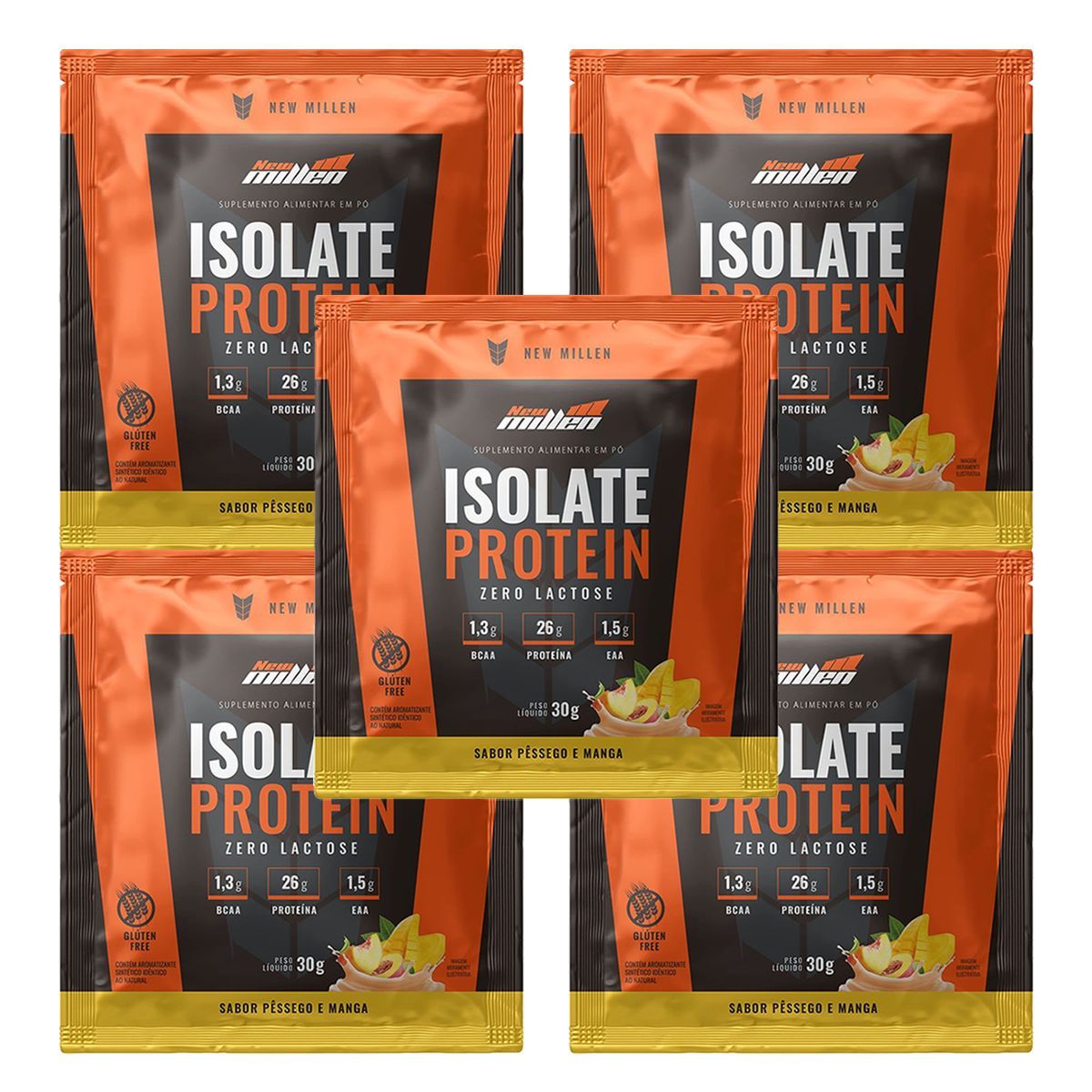 Kit 5X Isolate Protein Zero Lactose - 1 Sach� de 30g P�ssego e Manga - New Millen